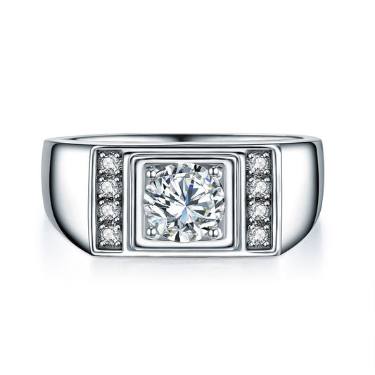 1 CT. Round Simulated Diamond Ring in Sterling Silver For Men