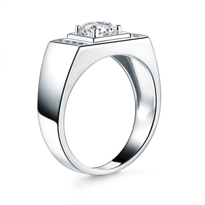 1 CT. Round Simulated Diamond Ring in Sterling Silver For Men