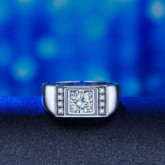 1 CT. Round Simulated Diamond Ring in Sterling Silver For Men