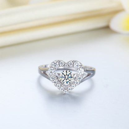 Bague Halo en forme de cœur avec pierre dansante