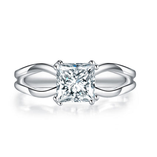 1 CT. Princess Cut Simulated Diamond Double Shank Ring in Sterling Silver