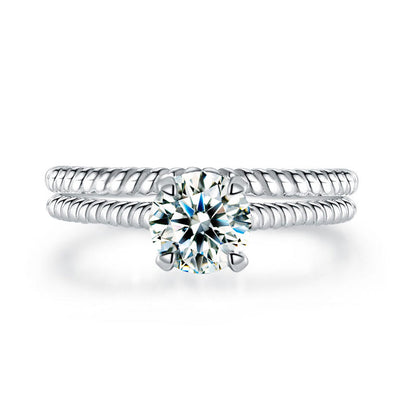 1 CT. Solitaire Simulated Diamond Rope Twist Bridal Set in Sterling Silver