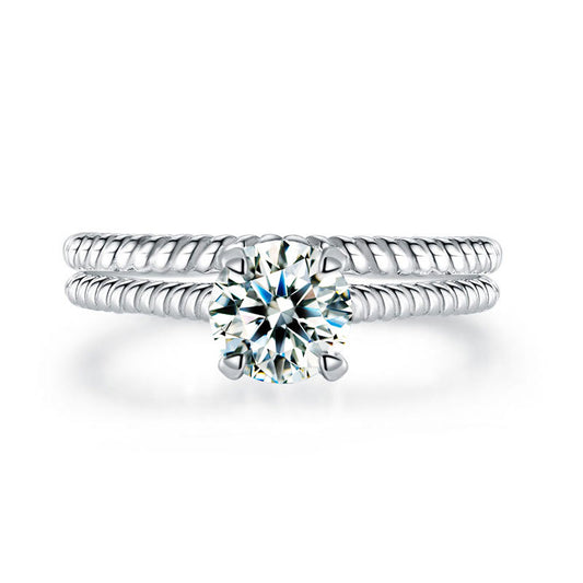 1 CT. Solitaire Simulated Diamond Rope Twist Bridal Set in Sterling Silver