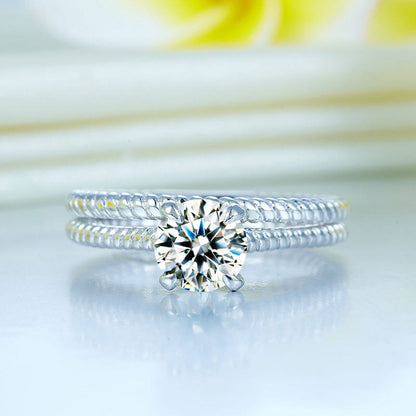 1 CT. Solitaire Simulated Diamond Rope Twist Bridal Set in Sterling Silver