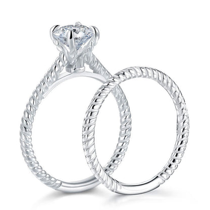 1 CT. Solitaire Simulated Diamond Rope Twist Bridal Set in Sterling Silver