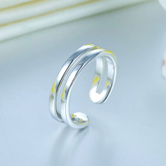 Bague ajustable à double bande en argent sterling pour fille