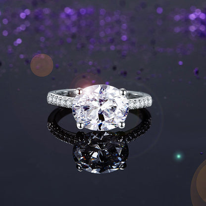 Bague en argent sterling avec diamant synthétique taille ovale de 4 carats