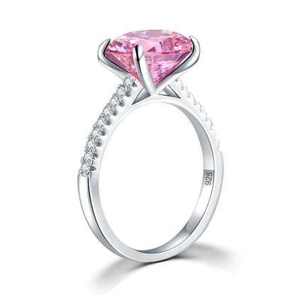 Anillo de plata de ley con diamante rosa simulado de talla ovalada de 4 quilates