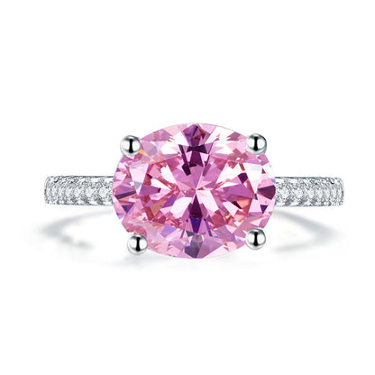 Anillo de plata de ley con diamante rosa simulado de talla ovalada de 4 quilates