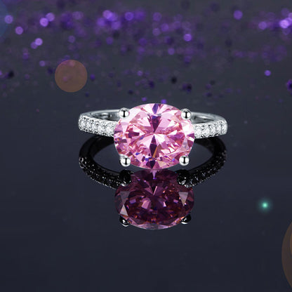 Anillo de plata de ley con diamante rosa simulado de talla ovalada de 4 quilates