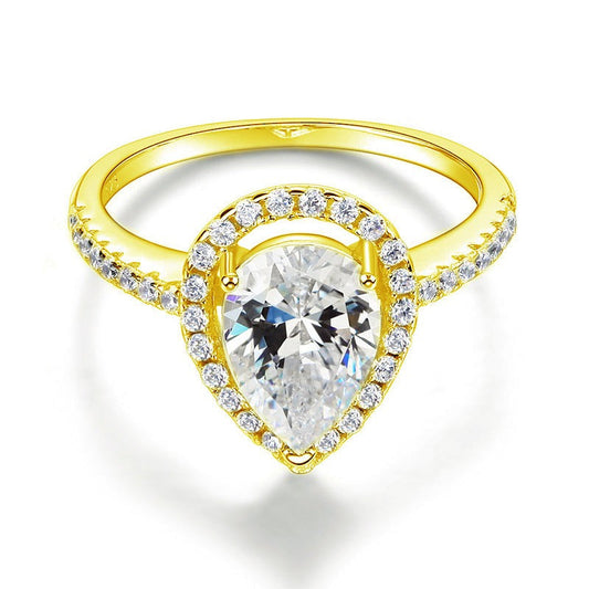 Bague halo de diamants simulés taille poire de 2 carats en argent sterling plaqué or jaune