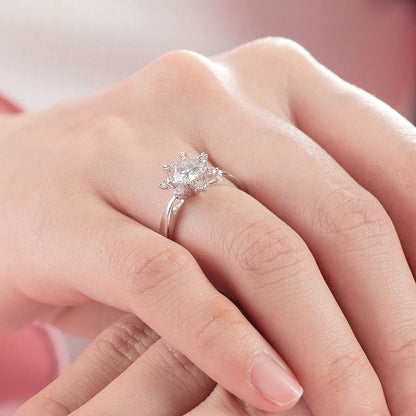 1 CT. Round Moissanite Diamond Flower Halo Engagement Ring in Sterling Silver