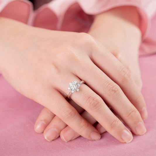 1 CT. Round Moissanite Diamond Flower Halo Engagement Ring in Sterling Silver