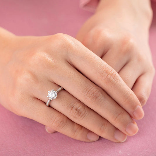 1 CT. Round Moissanite Diamond Pavé Engagement Ring in Sterling Silver