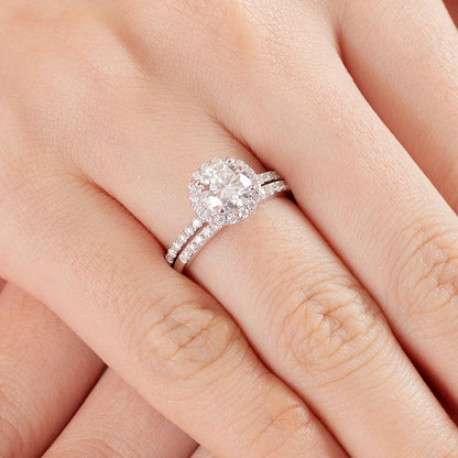 1 CT. Round Moissanite Diamond Halo Bridal Set in Sterling Silver