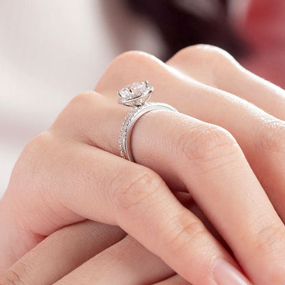 1 CT. Round Moissanite Diamond Halo Bridal Set in Sterling Silver