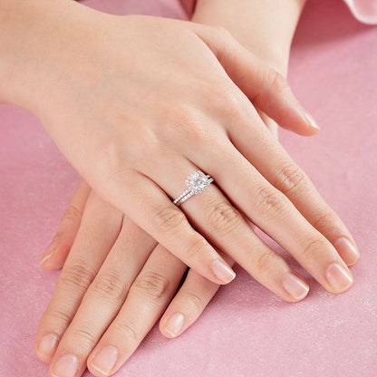 1 CT. Cushion Cut Moissanite Diamond Halo Bridal Set in Sterling Silver