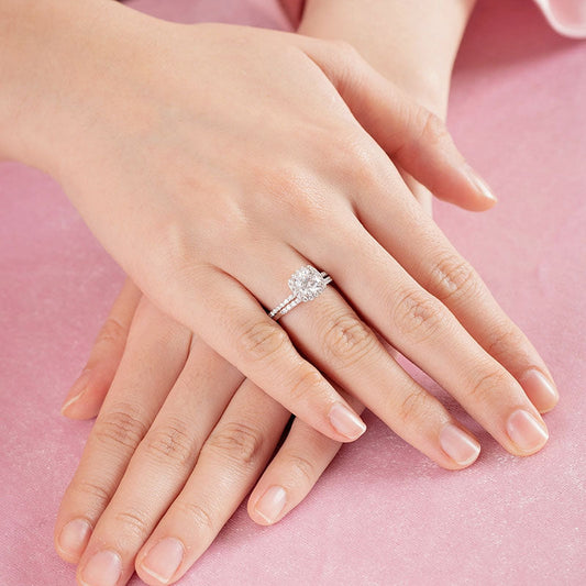 1 CT. Cushion Cut Moissanite Diamond Halo Bridal Set in Sterling Silver