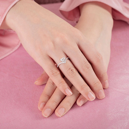 1 CT. Heart Cut Moissanite Diamond Pavé Engagement Ring in Sterling Silver