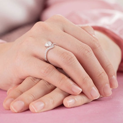 1 CT. Heart Cut Moissanite Diamond Pavé Engagement Ring in Sterling Silver