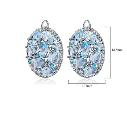 GRACE Sky Blue Topaz Oval Cluster Halo Drop Earrings in Sterling Silver