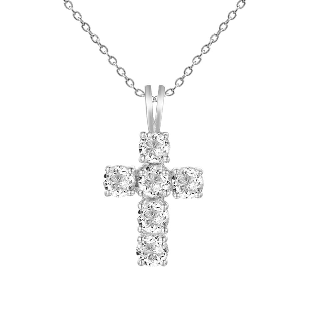 GRACE Round Gemstone Cross Pendant Necklace in Sterling Silver