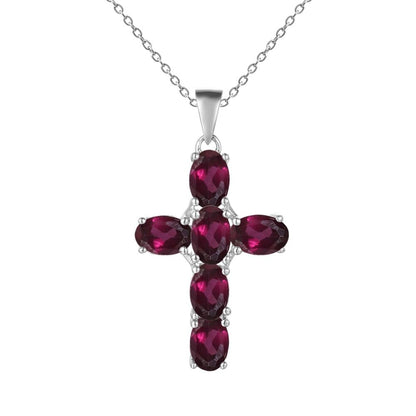 GRACE Oval Gemstone Cross Necklace in Sterling Silver