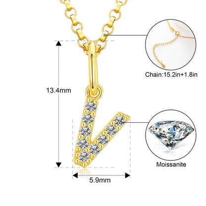 Collar con colgante de inicial en pavé de moissanita diminuto en plata de ley