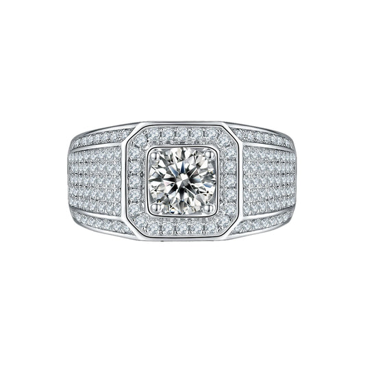 Bague en argent sterling avec pavé de moissanite pour homme