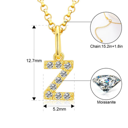 Collar con colgante de inicial en pavé de moissanita diminuto en plata de ley