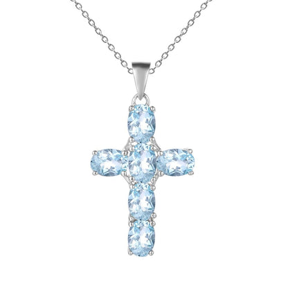 GRACE Oval Gemstone Cross Necklace in Sterling Silver
