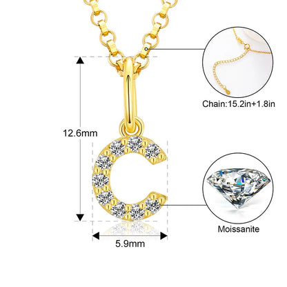 Collar con colgante de inicial en pavé de moissanita diminuto en plata de ley