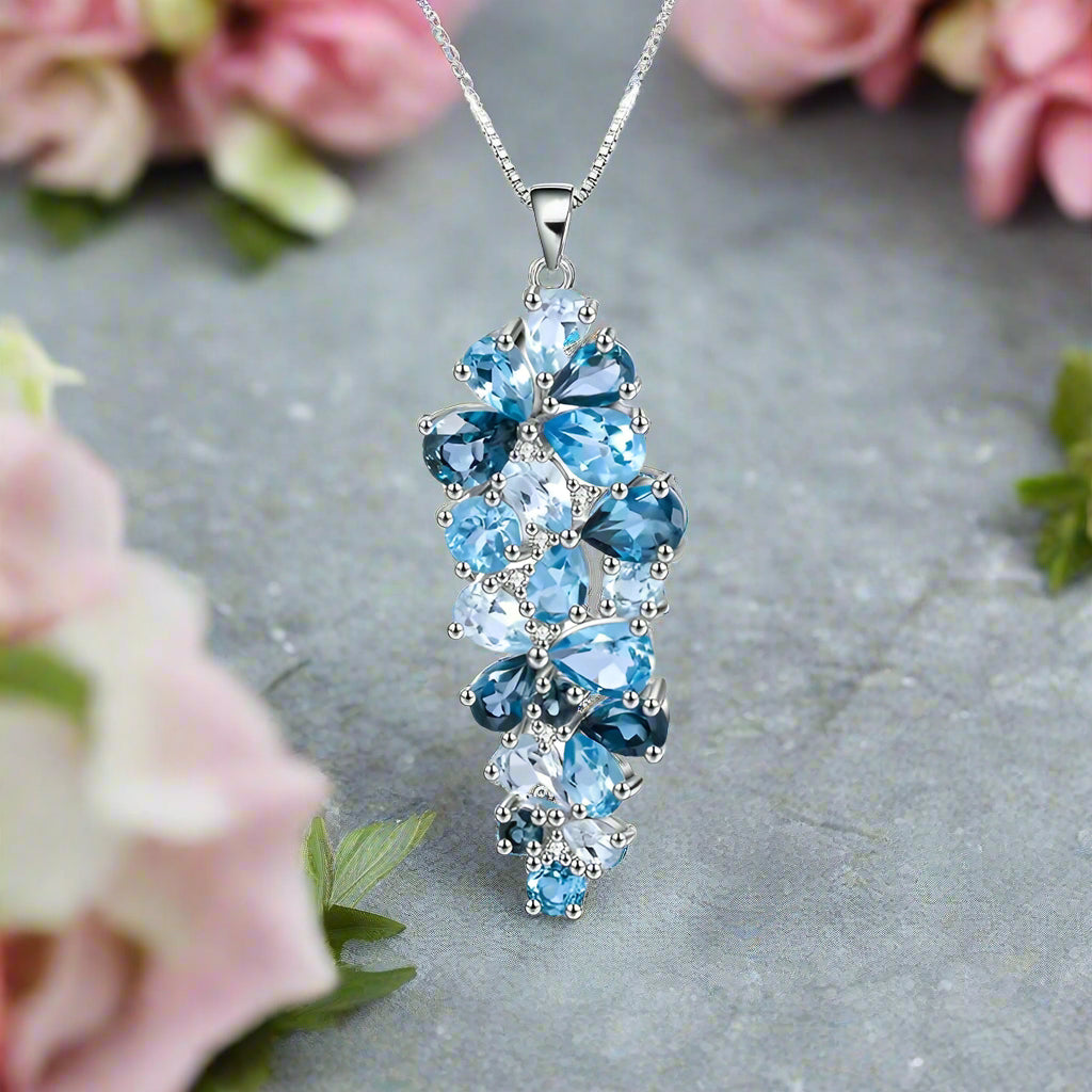 Collier pendentif en argent sterling avec pierres précieuses GRACE