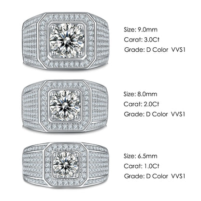 Anillo de plata esterlina con pavé de moissanita para hombre