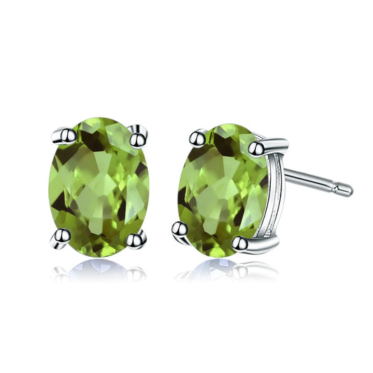Boucles d'oreilles à tige GRACE en argent sterling avec péridot ovale de 1,2 carat