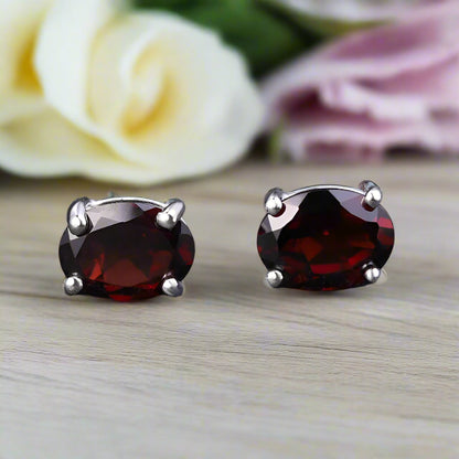 GRACE 2 CT. Oval Red Garnet Stud Earrings in Gold or Sterling Silver