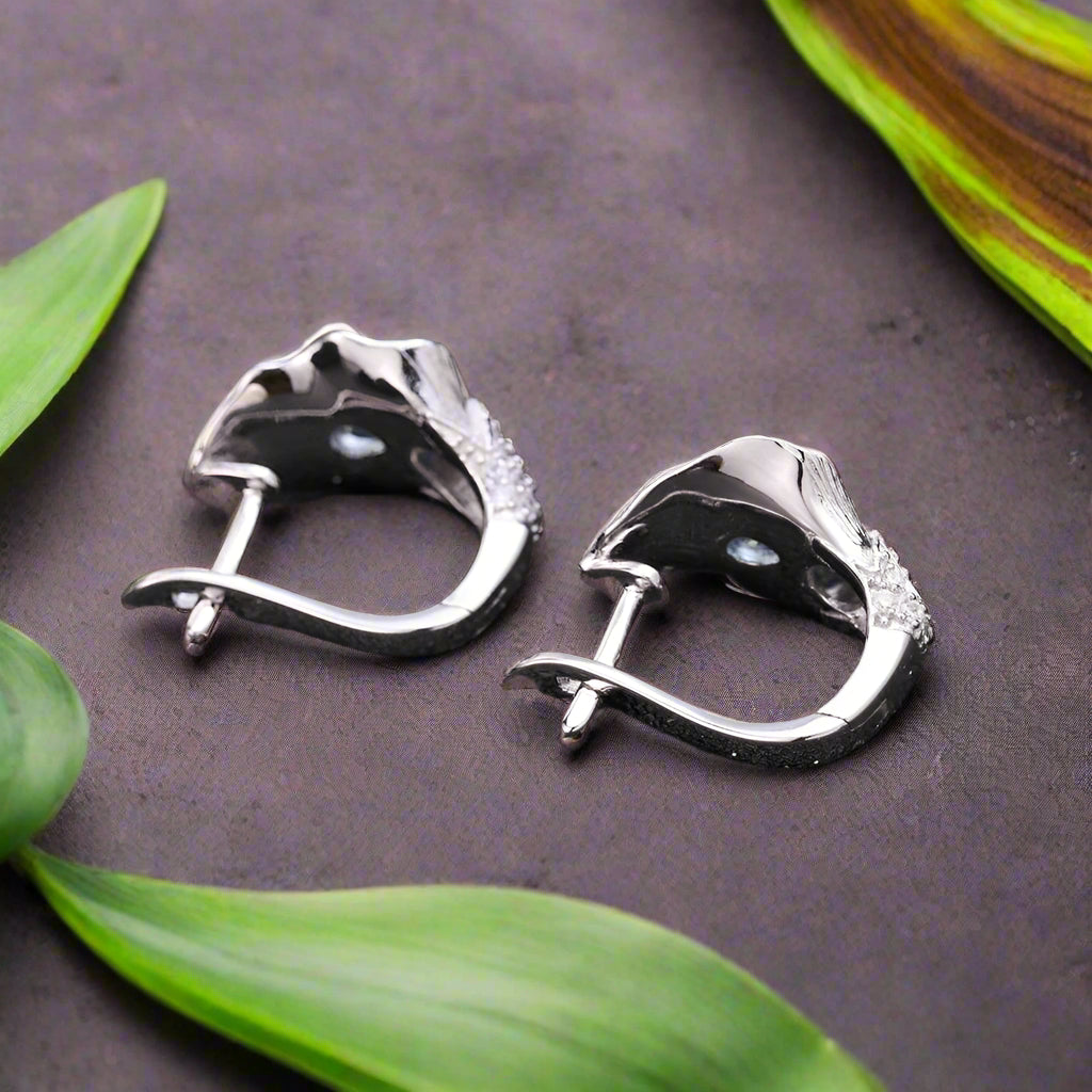 GRACE Swiss Blue Topaz Calla Lily Handmade Earrings in Sterling Silver