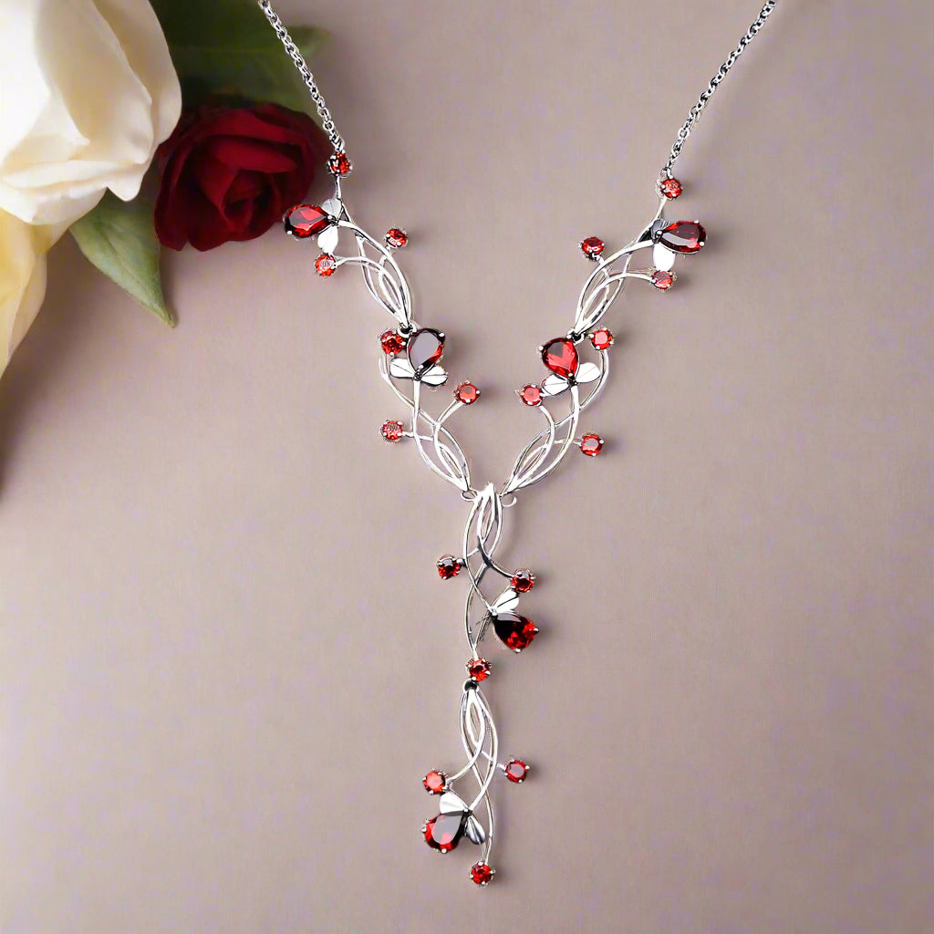 Collar nupcial floral con piedras preciosas GRACE en plata de ley