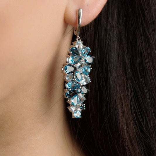 Pendientes colgantes con piedras preciosas GRACE en plata de ley