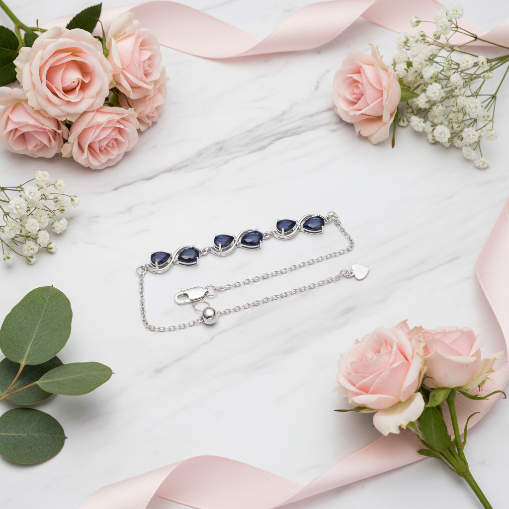 GRACE Pear Cut Gemstone Twist Style Bracelet in Sterling Silver