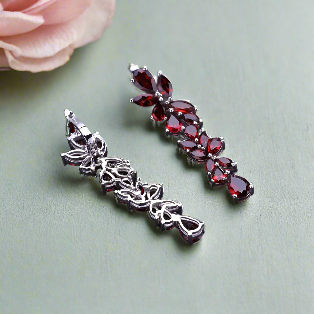 GRACE Gemstone Leaves Drop Earrings in Sterling Silver