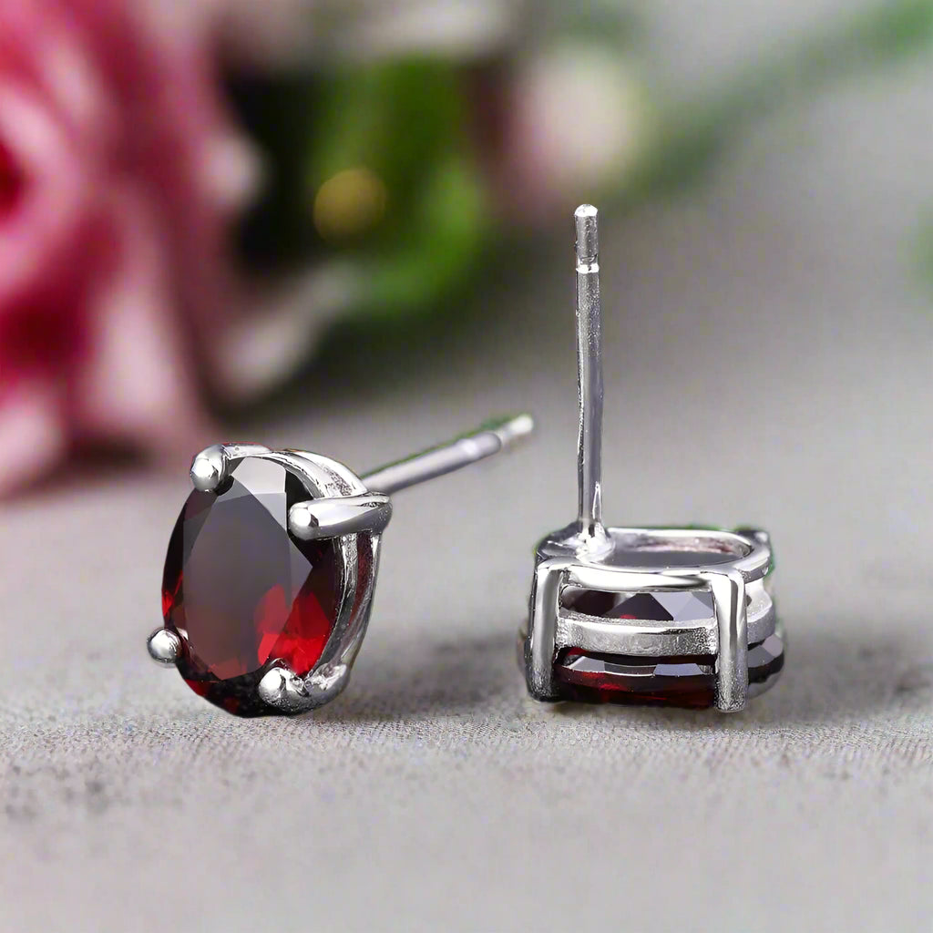 GRACE 2 CT. Oval Red Garnet Stud Earrings in Gold or Sterling Silver