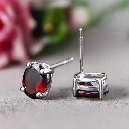 GRACE 2 CT. Oval Red Garnet Stud Earrings in Gold or Sterling Silver