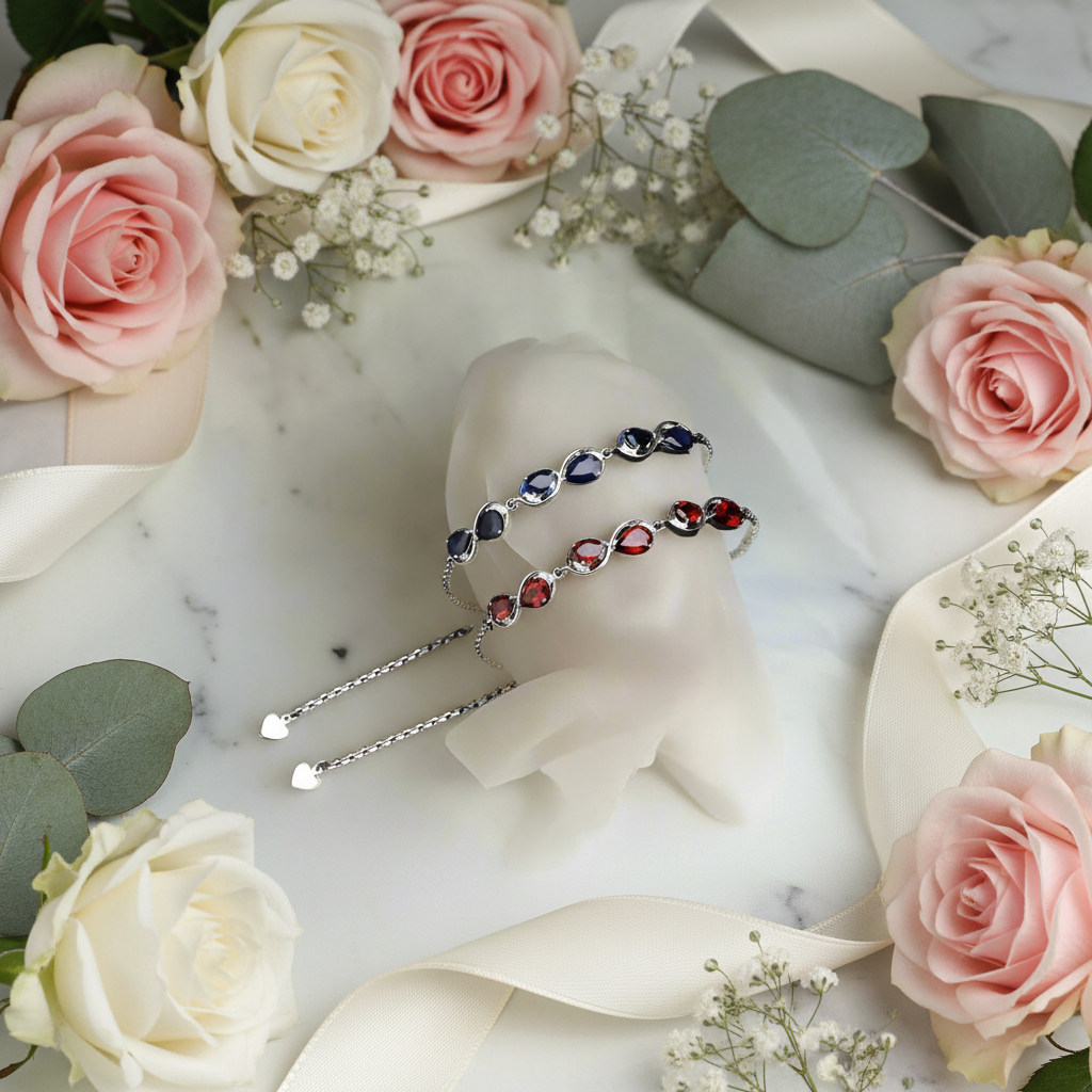 GRACE Pear Cut Gemstone Twist Style Bracelet in Sterling Silver