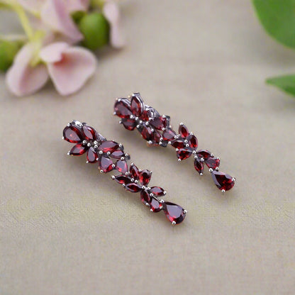 GRACE Gemstone Leaves Drop Earrings in Sterling Silver