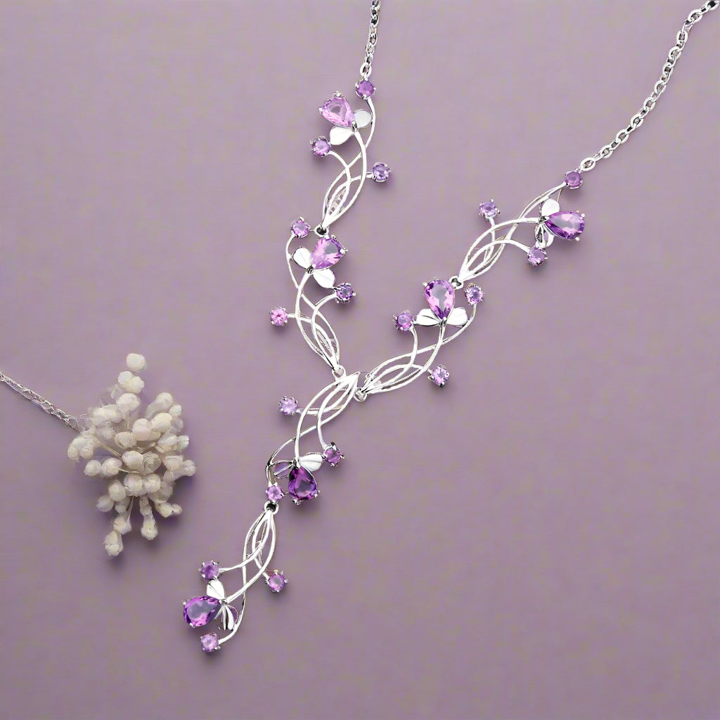 Collar nupcial floral con piedras preciosas GRACE en plata de ley
