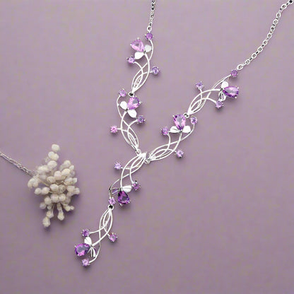 Collar nupcial floral con piedras preciosas GRACE en plata de ley