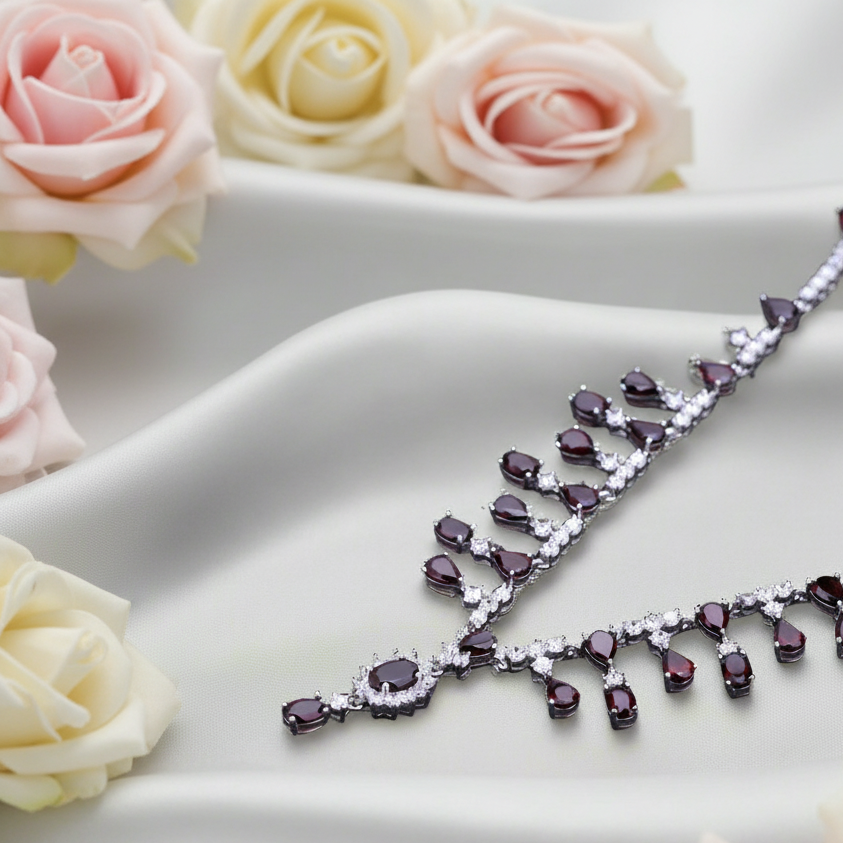 GRACE Bridal Gemstone Necklace in Sterling Silver