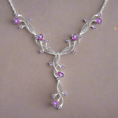 Collar nupcial floral con piedras preciosas GRACE en plata de ley