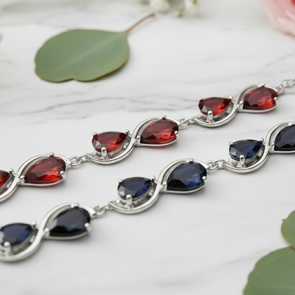 GRACE Pear Cut Gemstone Twist Style Bracelet in Sterling Silver